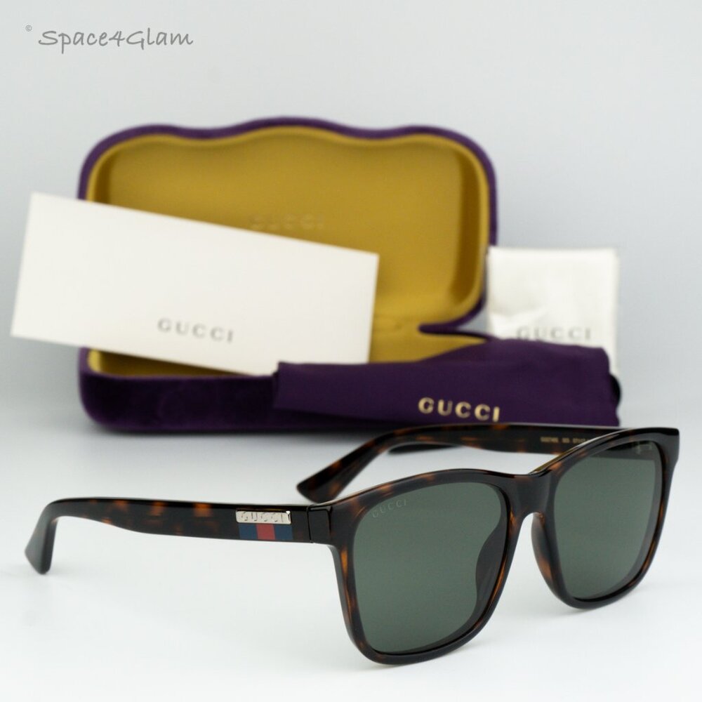 BRAND NEW Gucci GG0746S 003 Havana Green Rectangle Unisex Sunglasses GG 0746S - Picture 3 of 7
